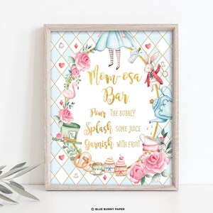 Mom-osa Bar Sign, Alice in Wonderland Blue Baby Shower Decoration, Mad Hatter Tea Party Printable Decor, Digital INSTANT DOWNLOAD, AL1
