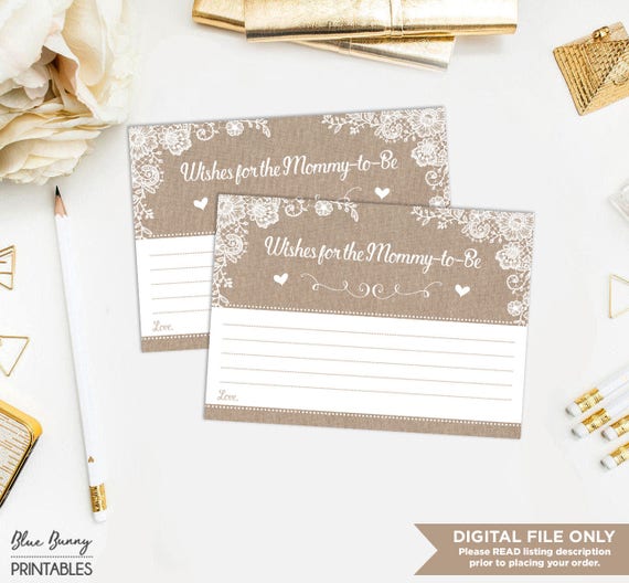 Burlap and Lace Wishes for Mommy To Be. Advice Card & Wishes for Baby. Rustic Baby Shower Game. Vintage White Lace Baby Printables. LACE2 Il_570xn