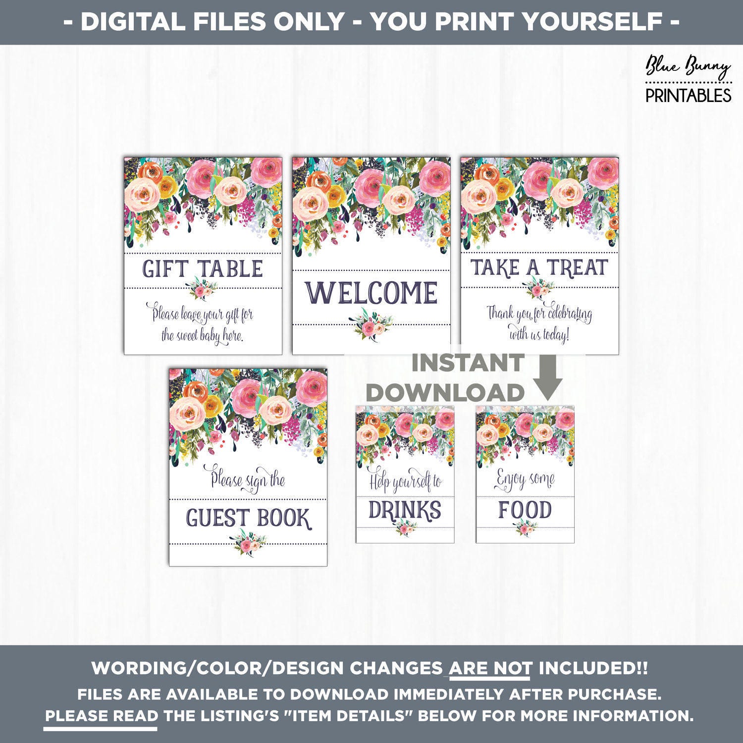 Printable Floral Baby Shower Table Signs. 6 Signs. Gift Table Etsy