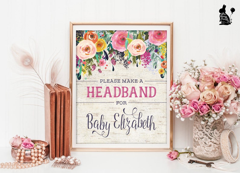 HEADBAND SIGN. Floral Baby Shower Headband Station Sign. Etsy