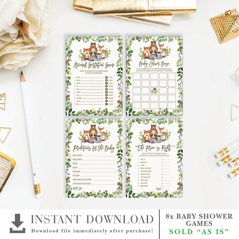 Cute Woodland Animals Baby Shower Games Package. Greenery Forest Botanical Shower Printable. Downloadable Games. INSTANT DOWNLOAD. BOT5 image 2
