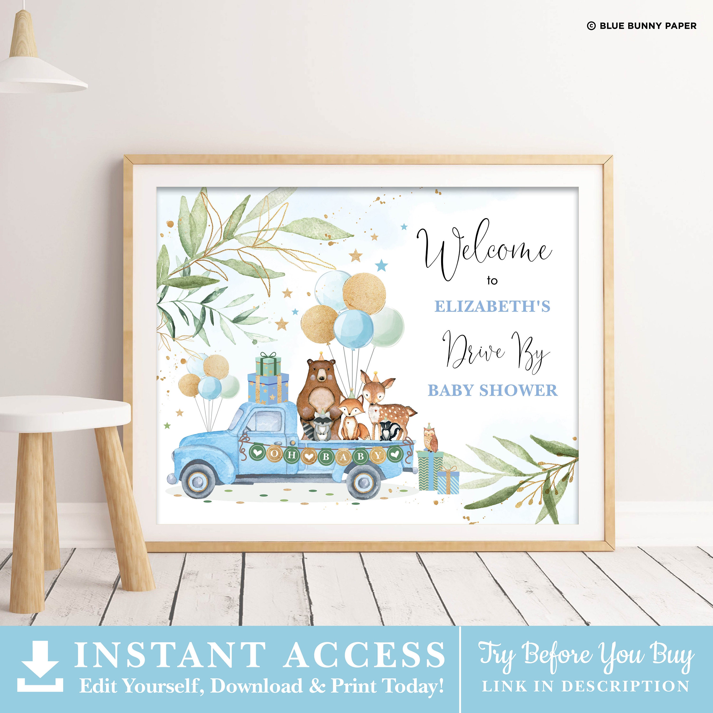 Editable Drive Thru Baby Shower Sign. Woodland Drive Etsy