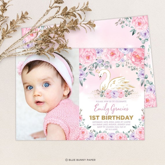 Swan Birthday Invitation Pink Purple Gold Floral Swan Princess Party swan-birthday-invitation-pink-purple-gold-floral-swan-princess-party