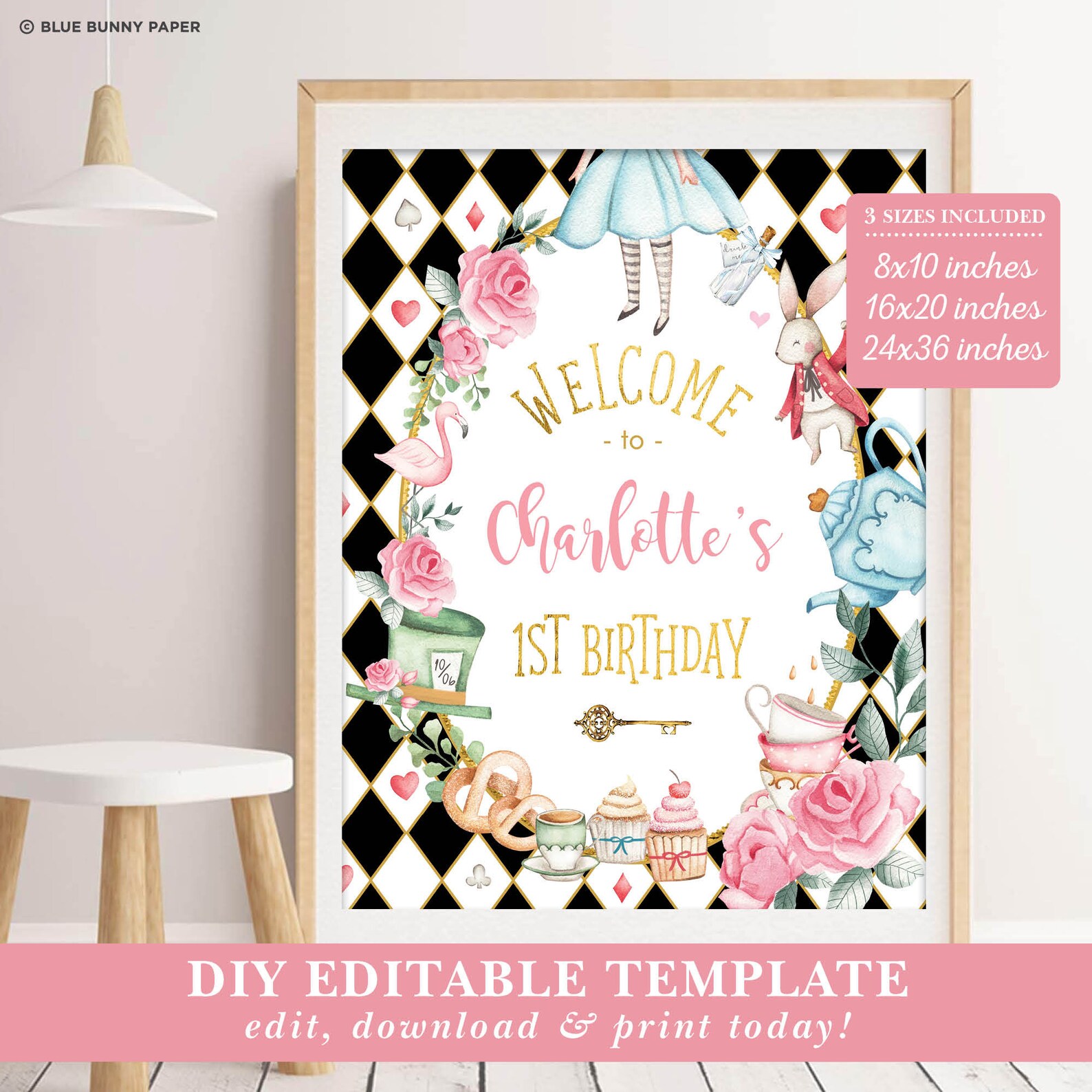 Alice Sign EDITABLE Alice in Wonderland Welcome Sign Template, Mad Tea Party ...