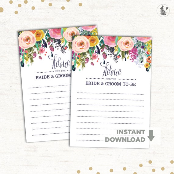 Advice for Bride and Groom To Be Card. Floral Bridal Shower. Advice Card for Bride and Groom. Wedding Wishes Watercolor Flower Shower SUB1-2 Il_570xn