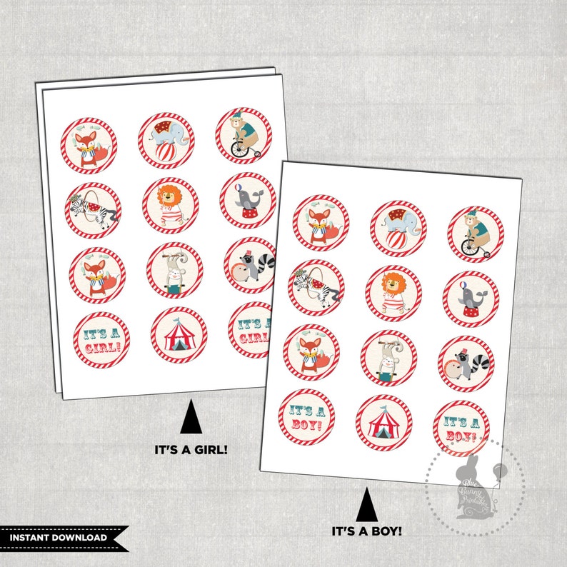 CARNIVAL CUPCAKE TOPPERS. Instant Download. Circus Baby Shower Etsy