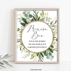 Signo de barra de Mimosa, ducha nupcial de vegetación imprimible, ducha de jardín de corona de eucalipto, signo de cumpleaños del bosque botánico Descarga instantánea, GR3