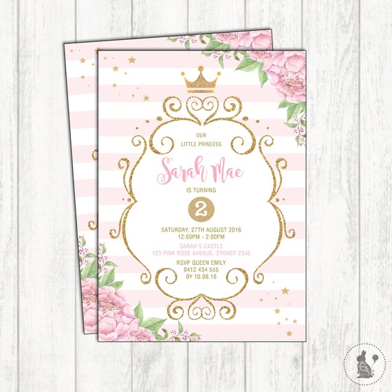 princess birthday invitation pink and gold party invite birthday invitation princess theme