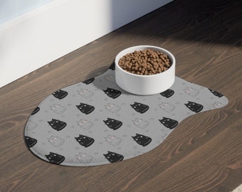 Cat Food Mat Cute Cats Bowl Placemat Fish Shaped Memory Foam Place Mats Cat Dad and Cat Mom Custom Gifts for Cat Lovers