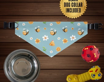 Cute Honeybee Dog Collar Bandana, Daisies and Sunflowers Dog Bandanas, Over the Collar Dog Scarf, Dog Lover Accessory Gift