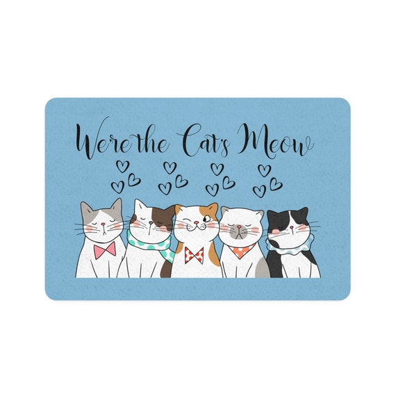 Cat Food Mat Cute Cartoon Cats Personalized With Cat's Name