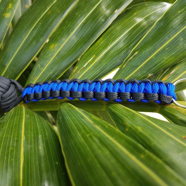 Thin Blue Line Paracord Monkey Fist Keychain, Paracord Monkey Fist, Handmade Monkey Fist Paracord Key Chain, Fashionable Keychain, Key chain