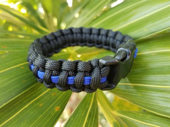 Thin Blue Line Paracord Bracelet with Handcuff Key - Made in the USA