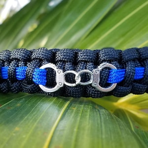 Thin Blue Line with Handcuffs Paracord Bracelet, Police Officer Paracord Bracelet, Thin Blue Line Bracelet, Thin Blue Line, Law Enforcement