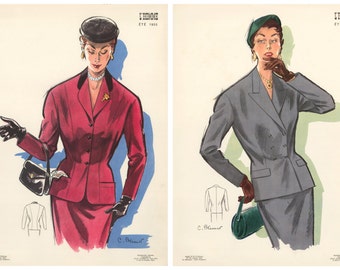 Par de grabados de moda para la revista l ' Homme, 1955