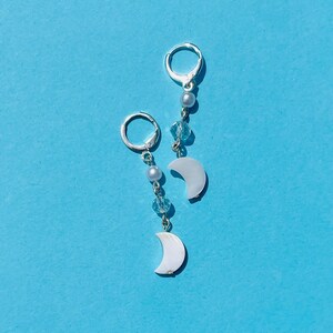 mini pearl moon charm earrings | witchy earrings | nickel free handmade hypoallergenic earrings
