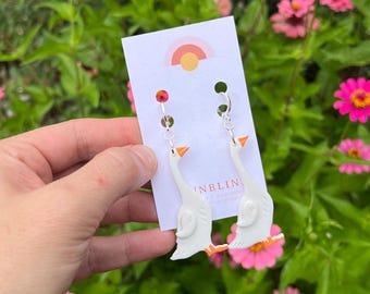 silly goose polymer clay earrings | goose bird earrings | funky earrings | hypoallergenic polymer clay earrings