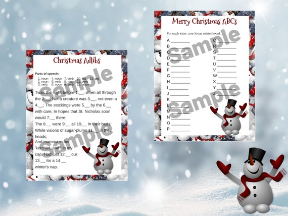 14 Printable Snowman-themed Christmas Games Plus Answer Key and Printable  Dice Pattern 