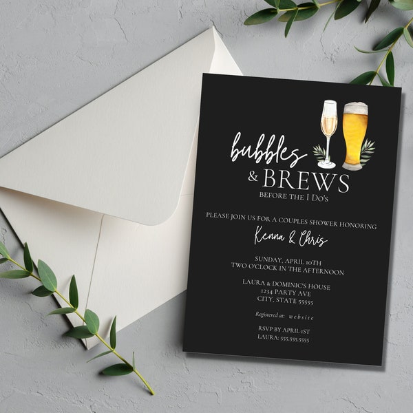 Editable Bubbles and Brews Couples Shower Invitation | Champagne and Beer Shower | Engagement Party | Digital Download | Printable Template