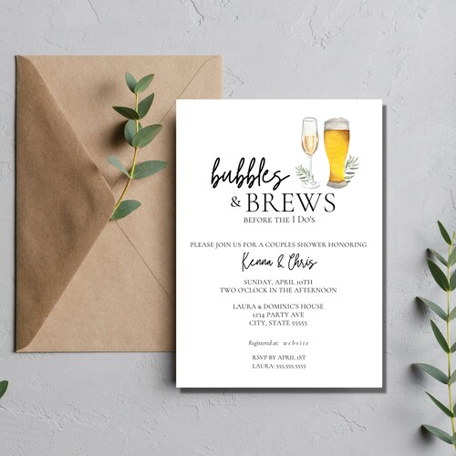 Bubbles and Brews Couple Shower Invitation Template Bubbles Etsy