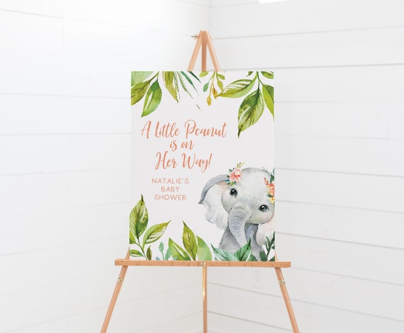 A Little Peanut is on Her Way - Elephant Baby Shower - Girl Baby Shower Welcome Sign - Jungle Baby Shower Decorations - Printable Welcome