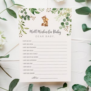 Kaarten met berenthema Beste babykaarten - Wensen voor baby Afdrukbare kaart - We can Bearly Wait - Bos babyshower Activiteit babywensen - Time Capsule