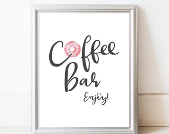 Coffee Bar Sign - Donut Baby Shower Decor - Printable Coffee Bar Sign - Donut Party - Coffee and Donuts - Coffee Bar - Digital Download 8x10