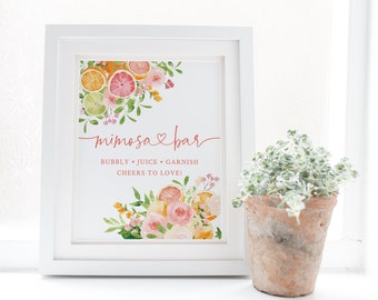 Citrus Fruit Bridal Shower Mimosa Bar Sign - Printable 8x10 Sign - Summer Wedding Shower - Mimosas Sign - Pink and Orange Bridal Shower