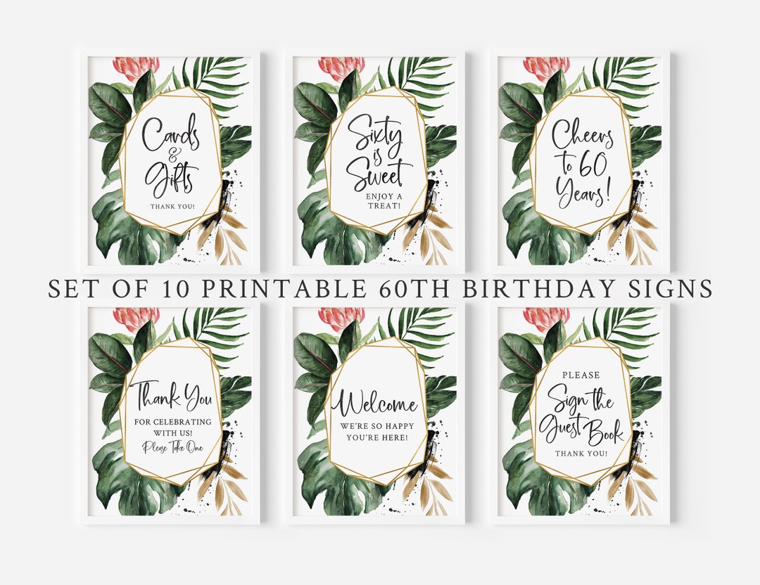 Tropical Themed 60th Birthday Party Sign Bundle - Set of 10 Printable ...
