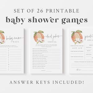 Peach Baby Shower Games Bundle - Set of 26 Printable Baby Shower Games - Sweet as a Peach Theme - Peach Themed Baby Shower Game Package