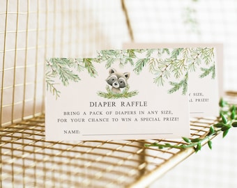 Raccoon Baby Shower Diaper Raffle Insert Cards - Woodland Animals Baby Shower - Printable Diaper Raffle Tickets - Forest Animals Theme