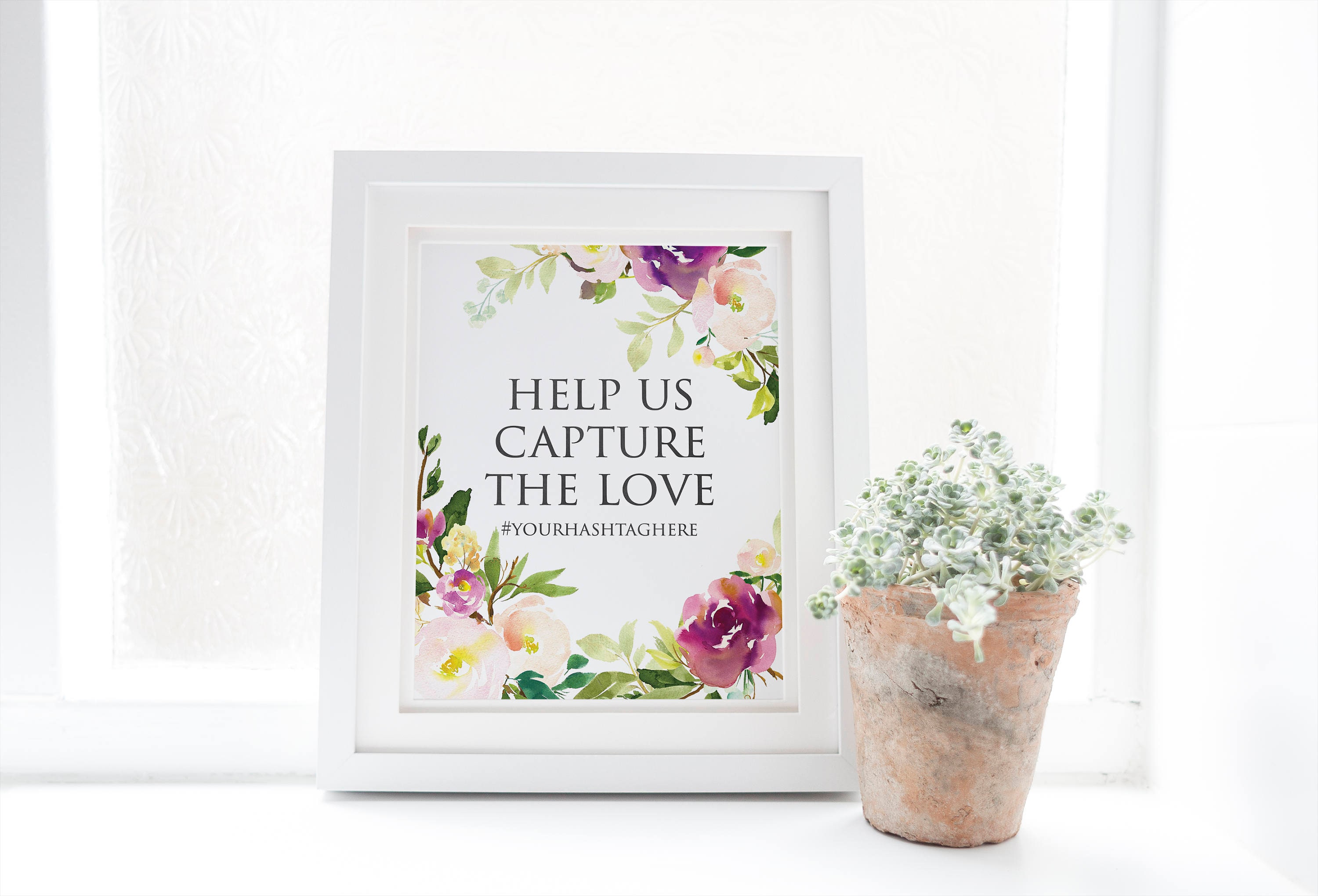 Help Us Capture the Love Sign - Wedding Hashtag Sign - Mauve and Green ...