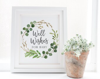 Well Wishes For Baby - Eucalyptus Baby Shower 8x10 Printable Sign - Wishes for the Baby - Greenery Baby Shower - Gender Neutral Baby Shower