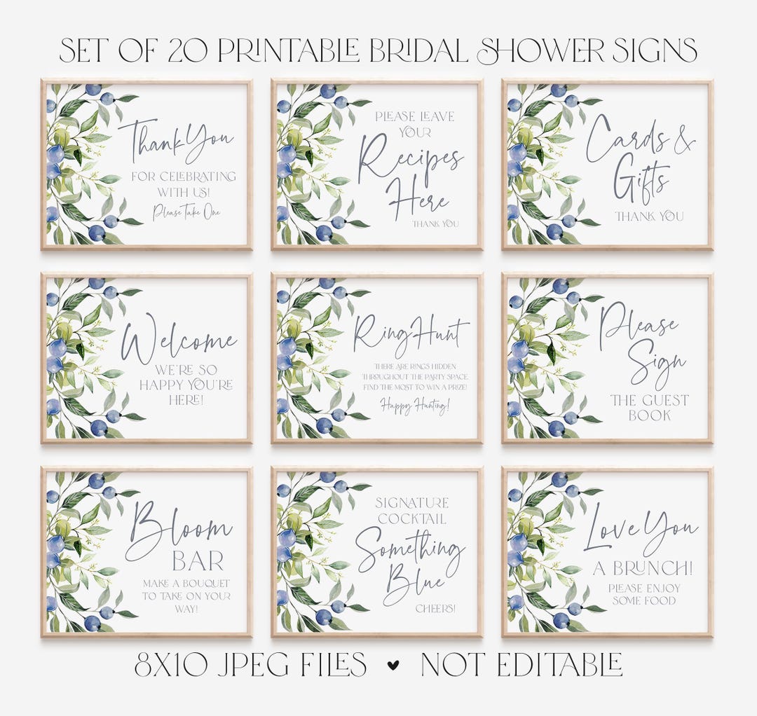 Blueberry Bridal Shower Sign Bundle - Set of 20 Printable Signs ...