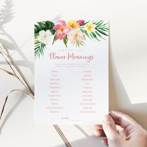 Travel Themed Bridal Shower - Flower Meaning Guessing Game - Bridal Shower Game Printable - Tropical Bridal Shower Trivia Game Download