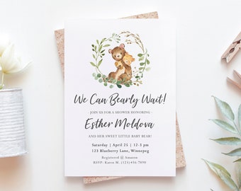 Bear Baby Shower Invitations - We Can Bearly Wait - Printable Baby Shower Invites - Woodland Baby Shower Invitations - Baby Bear Decorations