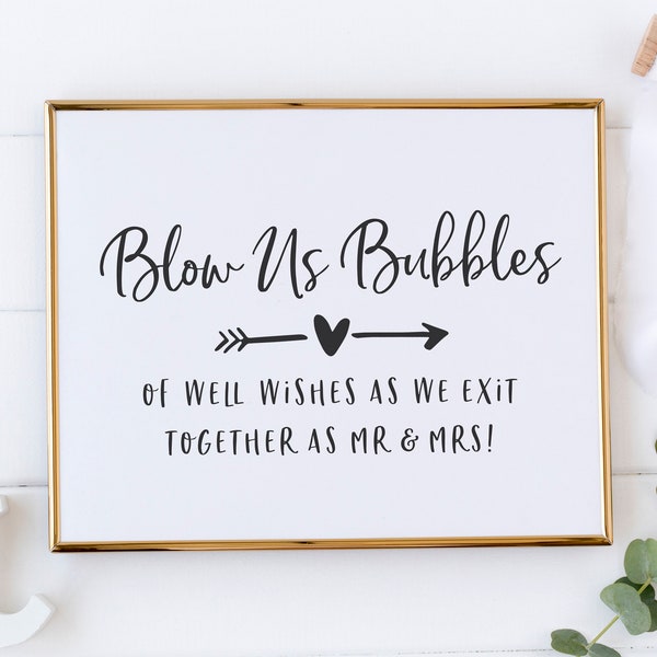 Blow Bubbles of Well Wishes Sign - Wedding Bubbles Sign - Wedding Ceremony Exit Ideas - Wedding Bubble Send Off Printable - Black and White