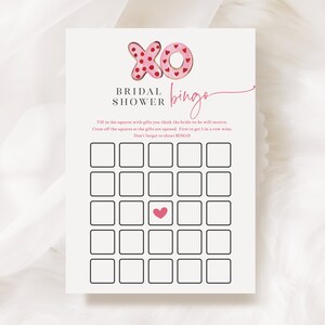 Juego de bingo para regalar en la despedida de soltera - Despedida de soltera por el día de San Valentín - Juego imprimible de 5 x 7 - Despedida de soltera XO - Bingo nupcial - Ducha de amor