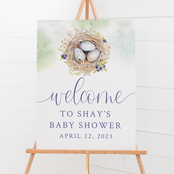 Bird Nest Baby Shower Welcome Sign - Printable Welcome Poster - About to Hatch Baby Shower - Little Birdie Baby Shower - Baby Bird Theme