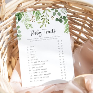 Baby Traits Game - Eucalyptus Baby Shower Game Printable - Gender Neutral Baby Shower Activity - Coed Baby Shower Games - Mom Quiz Game