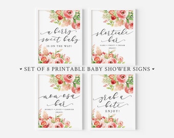 Lot de 8 panneaux pour baby shower aux fraises - panneaux imprimables 8 x 10 - un bébé doux aux baies - lot de panneaux pour baby shower sur le thème des baies - thème fraise