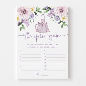Purple Kitchen Bridal Shower - Printable Apron Memory Game Card - Stock the Kitchen Wedding Shower - Bridal Apron Game - Bridal Kitchen Game