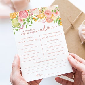 Sommer Zitrus Brautdusche Spiel - Druckbare Hochzeitsvorhersagen und Ratschlagskarte - Zitrone und Limette Brautparty - Hochzeitsratschlagskarten