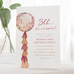 Surprise 40th Birthday Party Invitation - Printable 40th Birthday Invite - Balloon Invitation - Surprise Birthday Invitation - 40 Birthday
