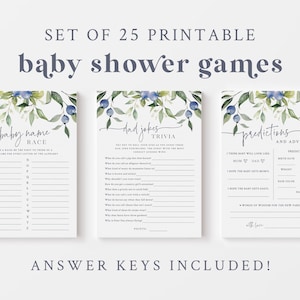 Blueberry Baby Game Bundle - Set of 25 Printable Baby Shower Games - Berry Sweet Baby Game Package - Summer Boys Baby Shower Activities