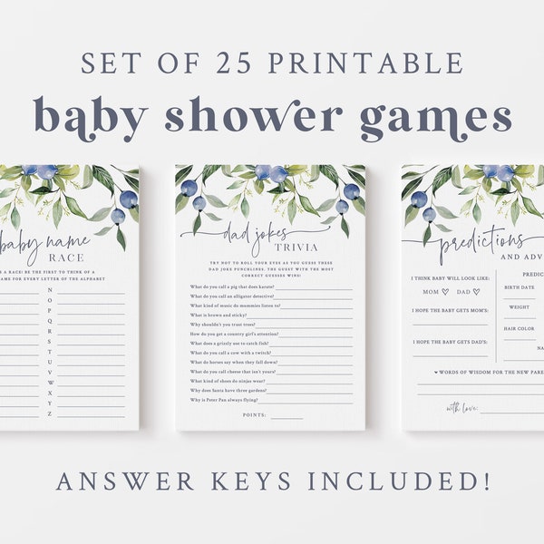 Blueberry Baby Game Bundle - Set of 25 Printable Baby Shower Games - Berry Sweet Baby Game Package - Summer Boys Baby Shower Activities