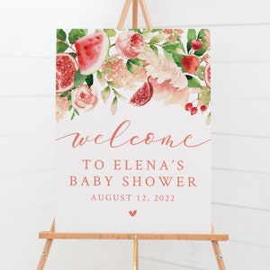 Summer Fruit Baby Shower Welcome Sign Printable - Fruit and Flowers Garden Baby Shower Signage - Berry Themed Baby Shower - Watermelon Theme