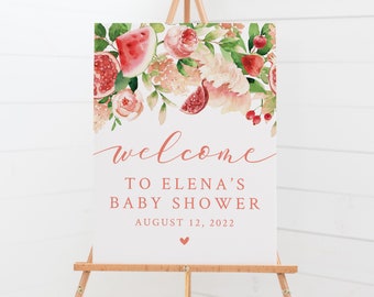 Summer Fruit Baby Shower Welcome Sign Printable - Fruit and Flowers Garden Baby Shower Signage - Berry Themed Baby Shower - Watermelon Theme