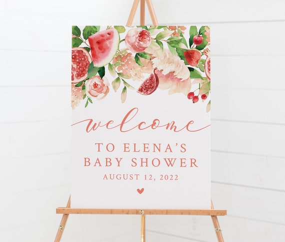 Summer Fruit Baby Shower Welcome Sign Printable - Fruit and Flowers Garden Baby Shower Signage - Berry Themed Baby Shower - Watermelon Theme