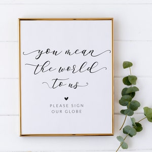 You Mean the World To Us Sign - Please Sign Our Globe - Wedding Sign Printable - Wedding Globe Guest Book Sign - Travel Themed Wedding Sign